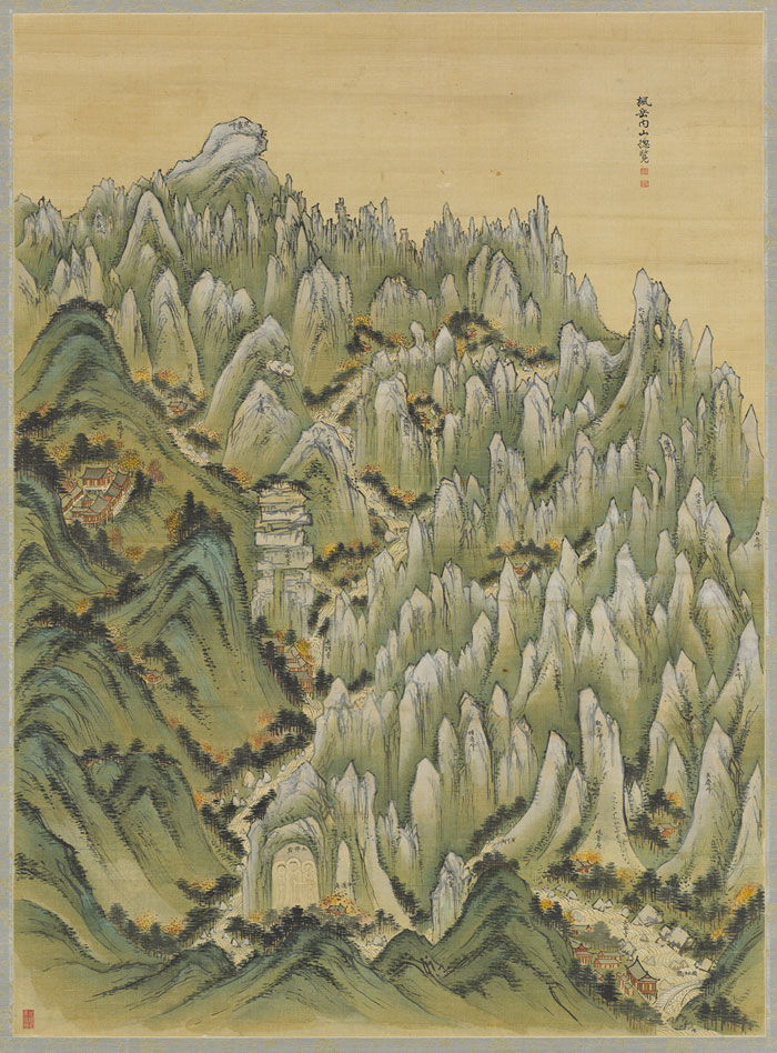‘Panoramic View of Inner Pungak’ by Jeong Seon. This painting draws a scenic view of Geumgansan Mountain. (courtesy of Kansong Art and Culture Foundation)