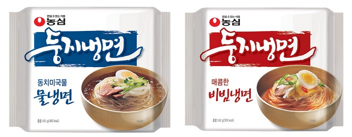 'Doongji Cold Noodle' and 'Doongji Spicy Noodle' are both styles of dried noodles by Nongshim. (images courtesy of Nongshim)