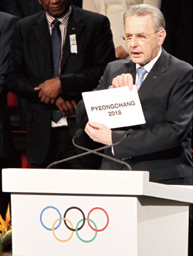 2018 Pyeongchang Winter Olympics. IOC President Jacques Rogge announces Pyeongchang as the Host City for the 2018 Olympic Winter Games.