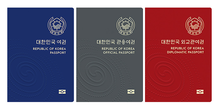 The new passport designs of the regular passport (left), the passport for officials (center) and the diplomatic passport.
