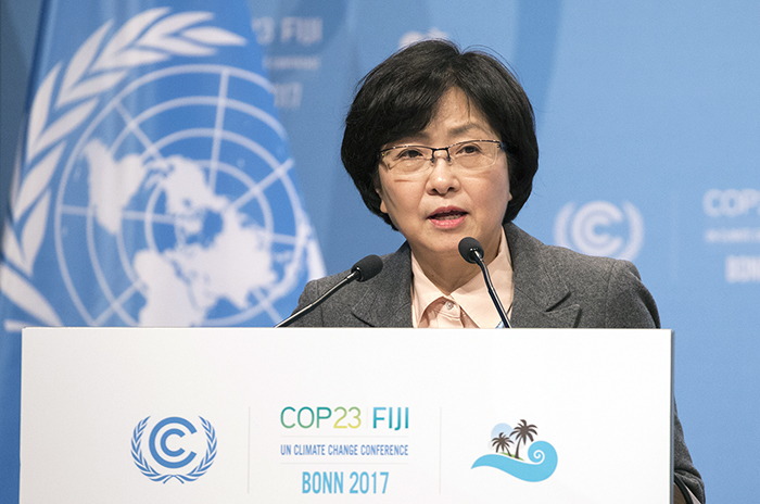 Minister of Environment Kim Eunkyung delivers the keynote speech at the COP23 U.N. Climate Change Conference in Bonn, Germany, on Nov. 15. (Ministry of Environment)
