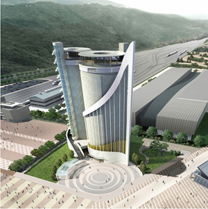 Sky Tower, the highest structure at the Expo, was built from abandoned cement silos