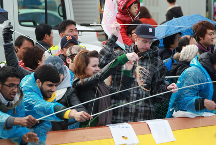 Foreign tourists catch Yeongdeok snow crabs at last year’s Yeongdeok Snow Crab Festival (photo courtesy of Korea Tourism Organization).