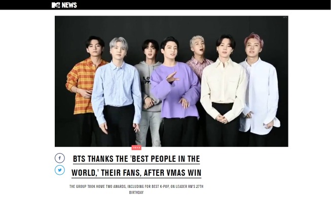 BTS earns MTV Video Music Awards for 3rd straight year