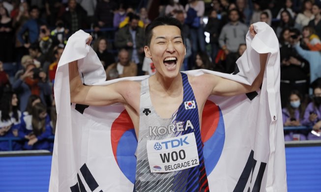 High jumper Woo wins Korea's 1st world title in track and field