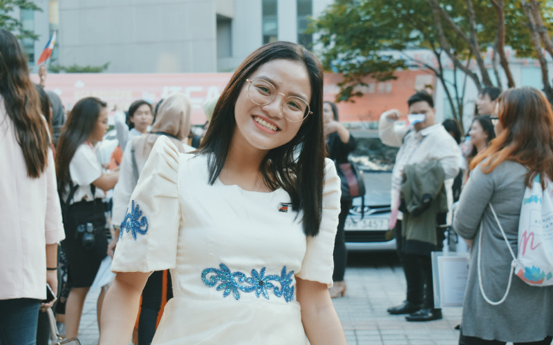 Honorary Reporter Diana Kassandra Almarez in July 2018 wears her Filipiniana in Seoul for the Asia Student Summit.