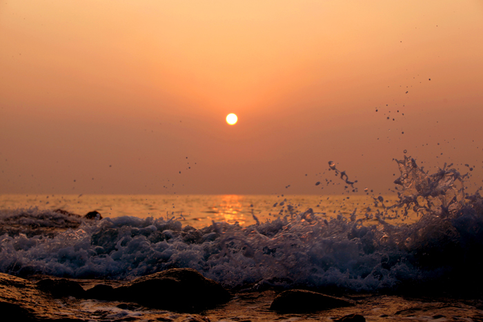 The sun sets over Hanagae Beach.