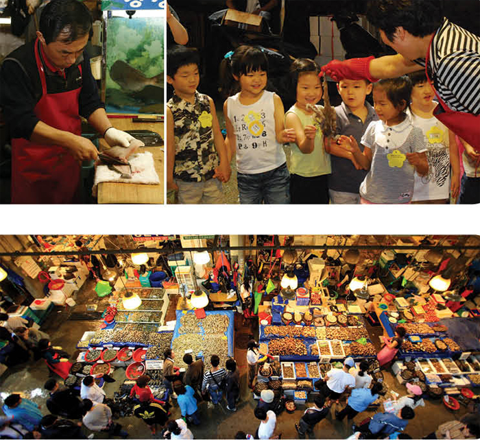 At the Noryangjin fish market, customers can purchase fresh seafood at an affordable price. (photo courtesy of the Noryangjin Fisheries Marketing Co., Ltd.)