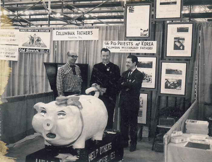 Father Yim Pi-jae (center) visits Texas to collect some donations that were used for the economic development of Jeju Island.