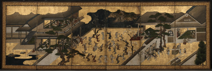 A folding screen shows landscape paintings produced in Japan in the early 17th century. (photo courtesy of the NMK)
