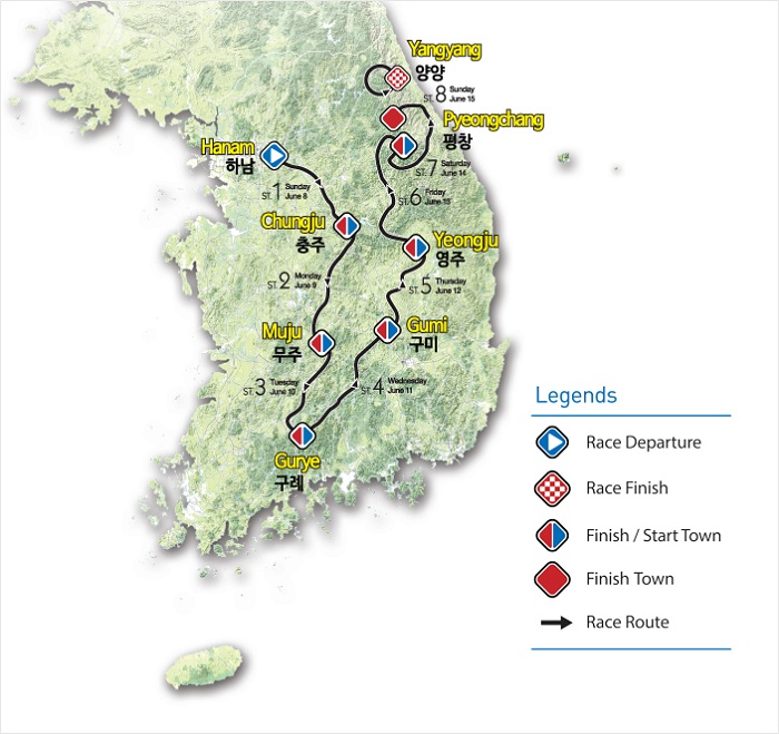The course of the Tour de Korea 2014 (photo courtesy of the Korea Sports Promotion Foundation) 