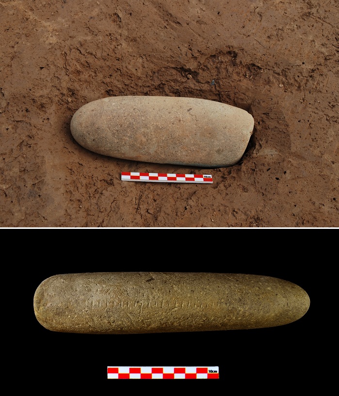 Stoneware with graduated markings, newly found at the Suyanggae Site, raises questions among archaeologists about humanity's prehistory. (photo courtesy of CHA)