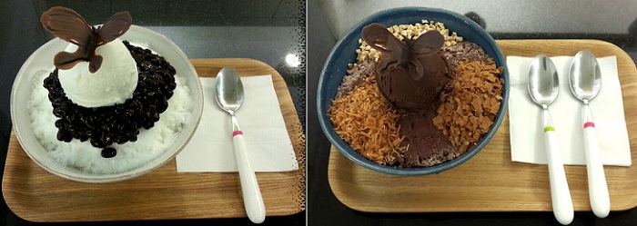 Butterfly Bingsu is one of the summer special menu items at Folabi. With a chocolate butterfly adorning the top of the <i>bingsu</i>, it is delicious to both look at and to eat.