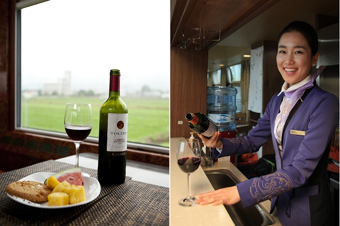 Snacks and wine on board Korail's Haerang passenger train service are all free.
