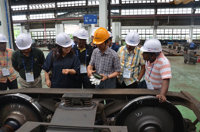 Railway engineers from Sri Lanka take part in a training session on railway management in July.