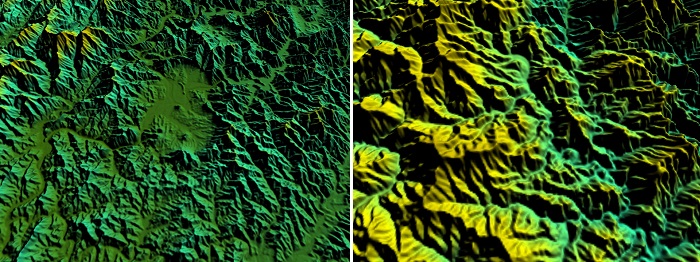 (Left) There is a large lake in Chuncheon City in Gangwon Province. (Right) Taebaeksan Mountain.