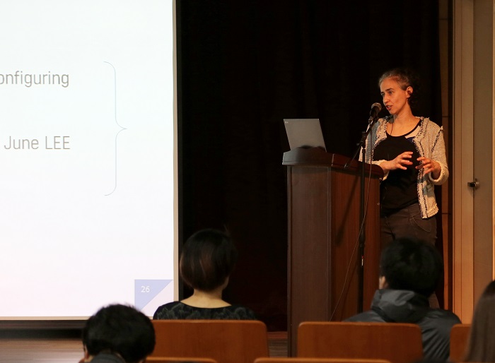 (From the top) Elisabeth van Odijk, director of the Dutch Rijksakademie, and Claudia Pestana, a senior researcher at the ACA, give presentations on the future of the academy.