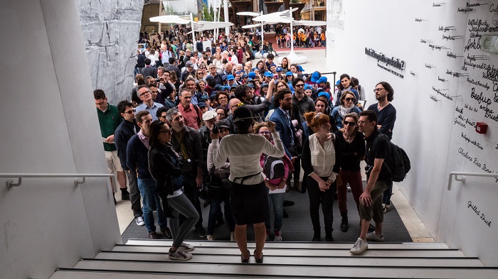Visitors queue to enter the Korean Pavilion at the World Exposition Milano 2015.