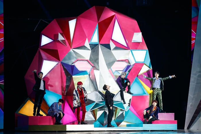 Super K-pop boy band BTS on Dec. 14 performs on stage during the 2018 Mnet Asian Music Awards (MAMA) at AsiaWorld-Expo Arena in Hong Kong.