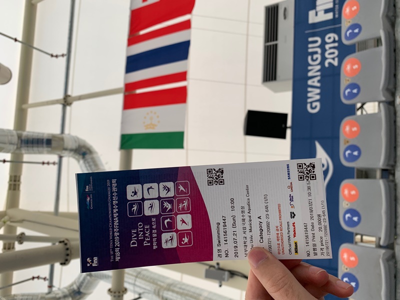 Ticket prices differed based on seat and category. At the venue for swimming and diving, I was proud to find my country’s three national colors.