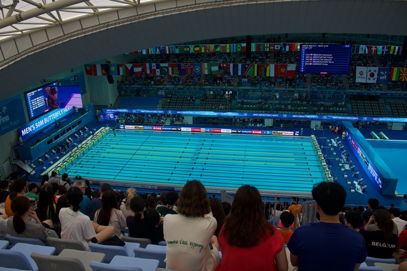 My friend and I headed to the venue for diving and swimming competitions after the water polo events ended, and got this awesome view.