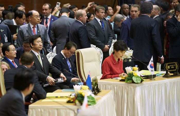 President Park Geun-hye attends the EAS in Naypyidaw, Myanmar, on November 13.