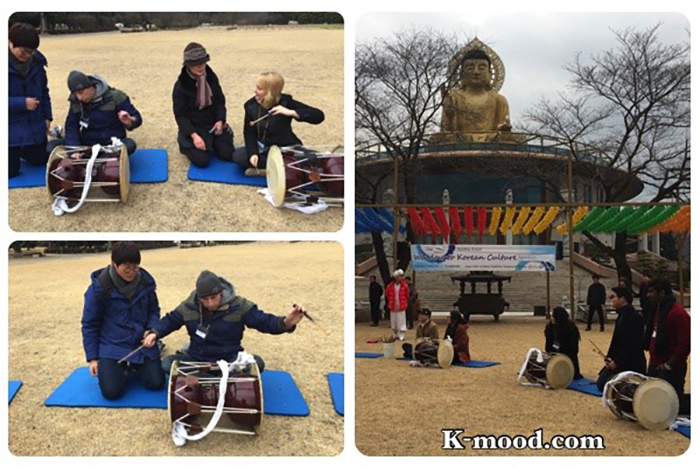 Learning samulnori from the band leader.