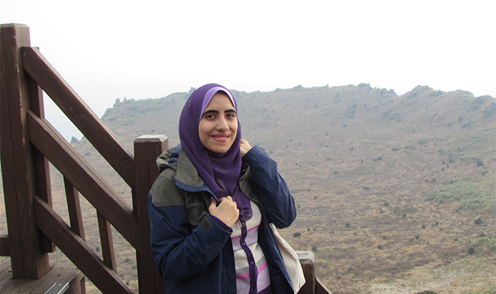 A selfie at the Seongsan Ilchulbong Peak.