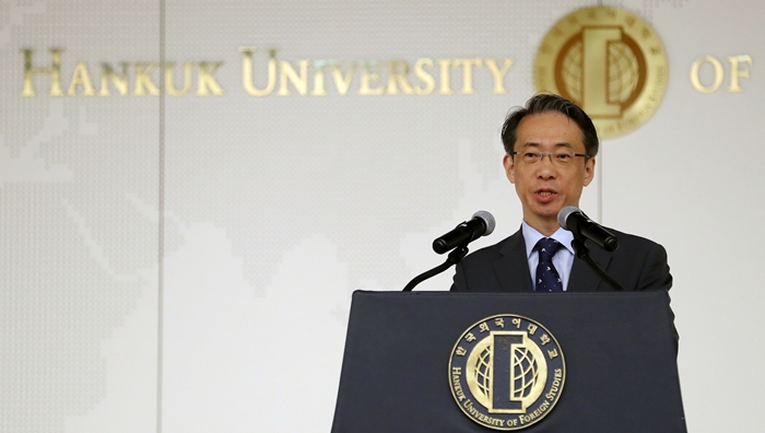 Director Kim Tae-hoon of Korean Culture and Information Service delivers congratulatory remarks at the 19th Interpreting and Translation Research Institute (ITRI) International Conference held at the Hankuk University of Foreign Studies in Seoul on Oct. 12.