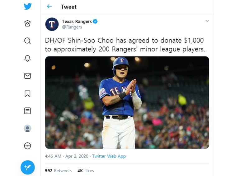 Shin-Soo Choo donates to help minor leaguers