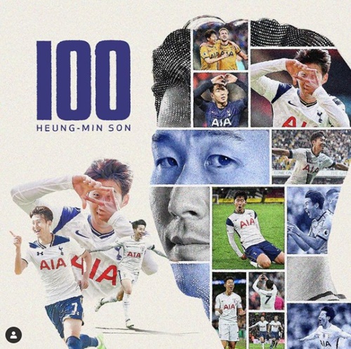 Tottenham Hotspur on Jan. 3 posted a collage of photos commemorating Son Heung-min's 100th goal for the team on its social media accounts. (Tottenham Hotspur's Instagram account)