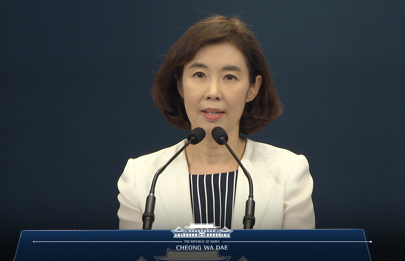 ▲ 박경미 청와대 대변인이 19일 청와대 춘추관에서 두케 마르케스 콜롬비아 대통령 국빈 방한 관련한 브리핑을 하고 있다. 청와대 페이스북