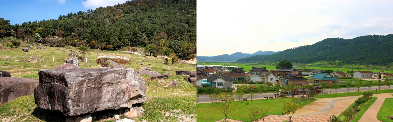 ▲ 전라북도 고창 고인돌·운곡습지 마을(오른쪽)은 유네스코 세계문화유산으로 등록된 고인돌(왼쪽)과 람사르 운곡습지를 생태문화 관광자원으로 활용하고 있다. 한국관광공사