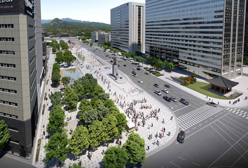 An aerial view of the new Gwanghwamun Plaza (Seoul Metropolitan Government)