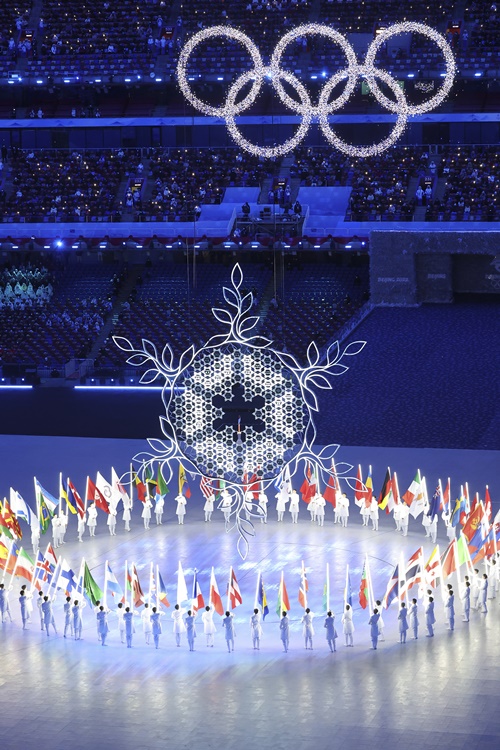 The Olympic torch on Feb. 20 is extinguished at the closing ceremony of the 2022 Beijing Winter Olympics at National Stadium (Bird's Nest) in the Chinese capital.
