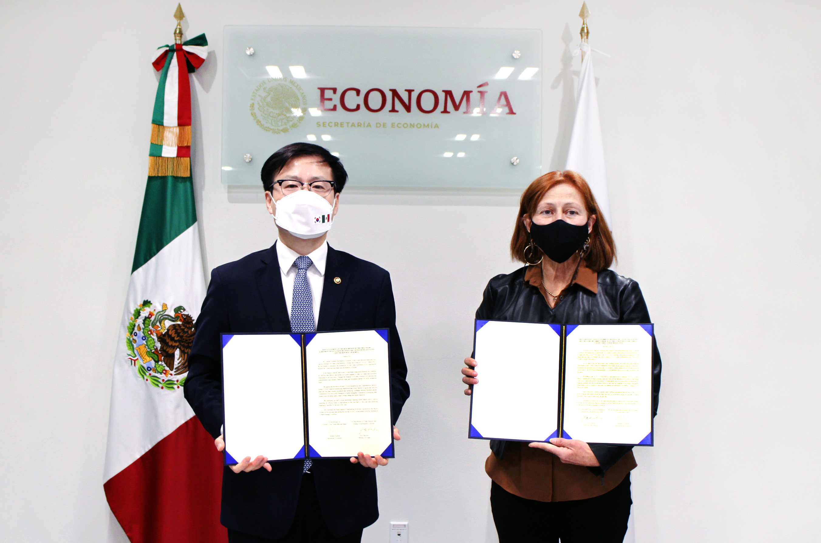 Minister for Trade Yeo Han-koo on March 1 in Mexico City, Mexico, agreed with Mexican Secretary of Economy Tatiana Clouthier to resume negotiations on a bilateral free trade agreement that had been on hold since 2008. (Ministry of Trade, Industry and Energy)  