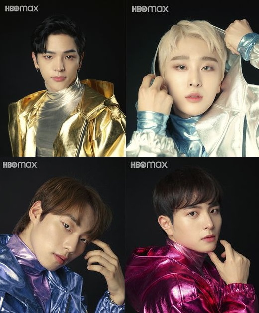Former Stray Kids member Kim Woo-jin (upper right) is in the fictional K-pop group Act in the HBO Max original series 