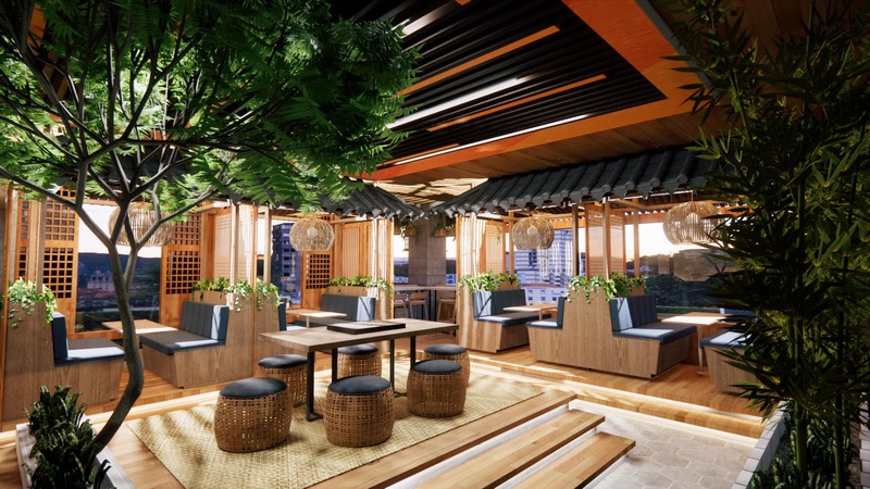 mimics a Hanok with an open ‘courtyard’ in the middle.