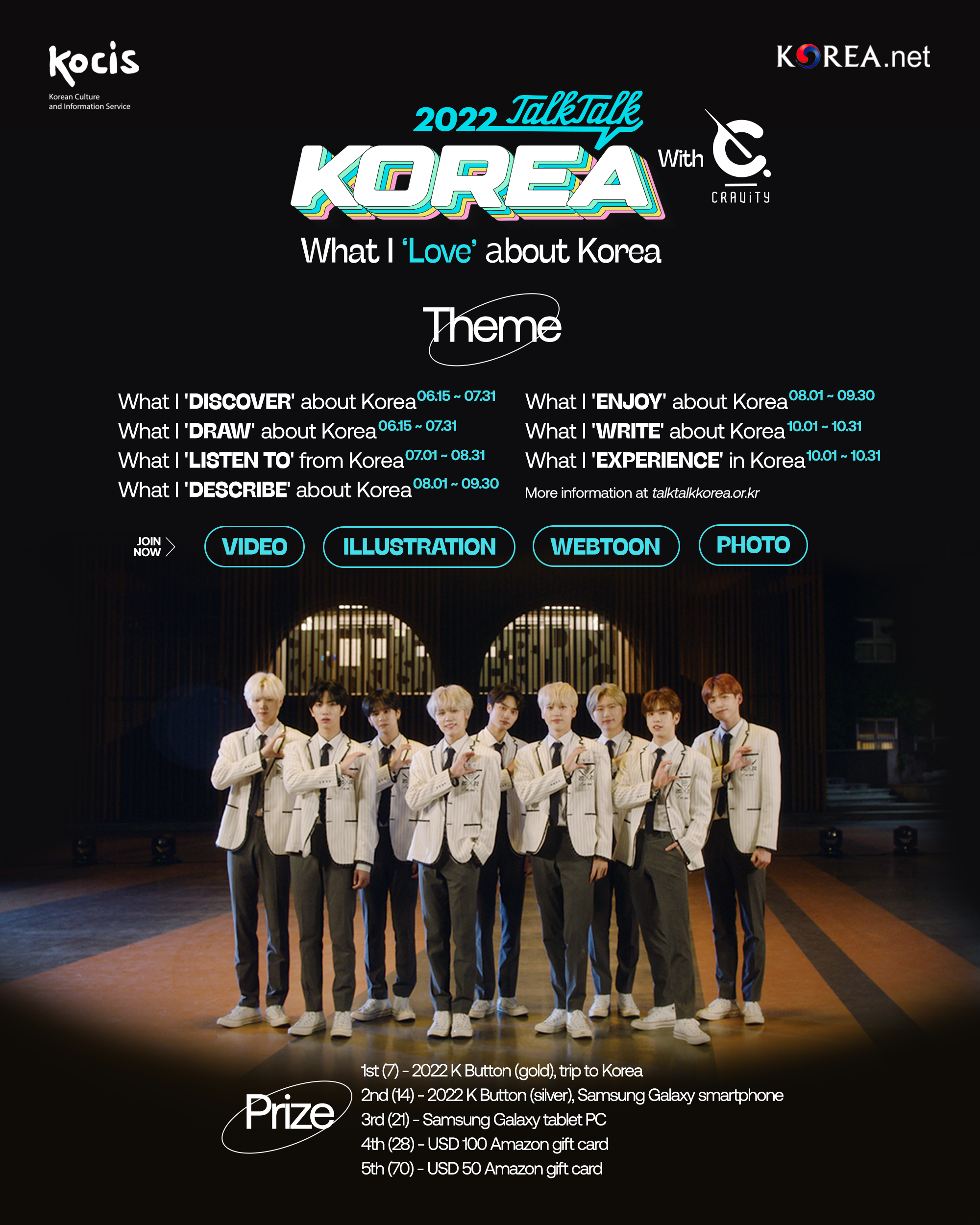 The 2022 Talk Korea, the world's biggest contest for Hallyu content, will run through Oct. 31 under the theme 