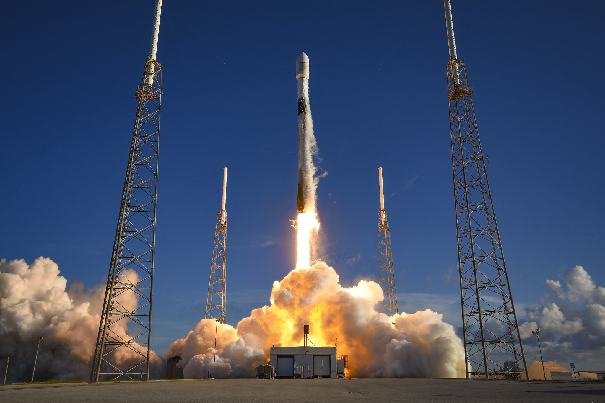 The SpaceX Falcon 9 rocket on Aug. 5 blasts off carrying Korea's first lunar orbiter Danuri from Cape Canaveral Space Force Base in Cape Canaveral, Florida. 