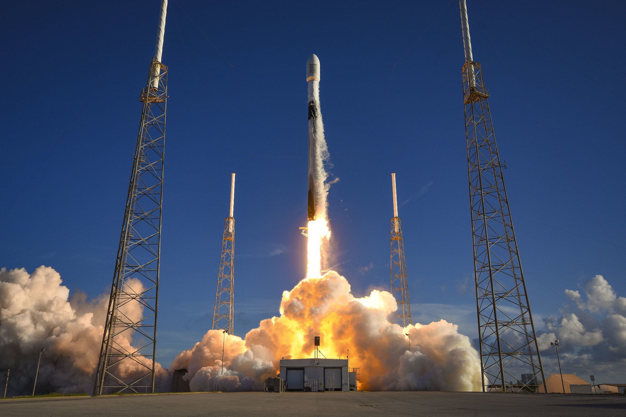 The SpaceX Falcon 9 rocket on Aug. 5 blasts off carrying Korea's first lunar orbiter Danuri from Cape Canaveral Space Force Base in Cape Canaveral, Florida.