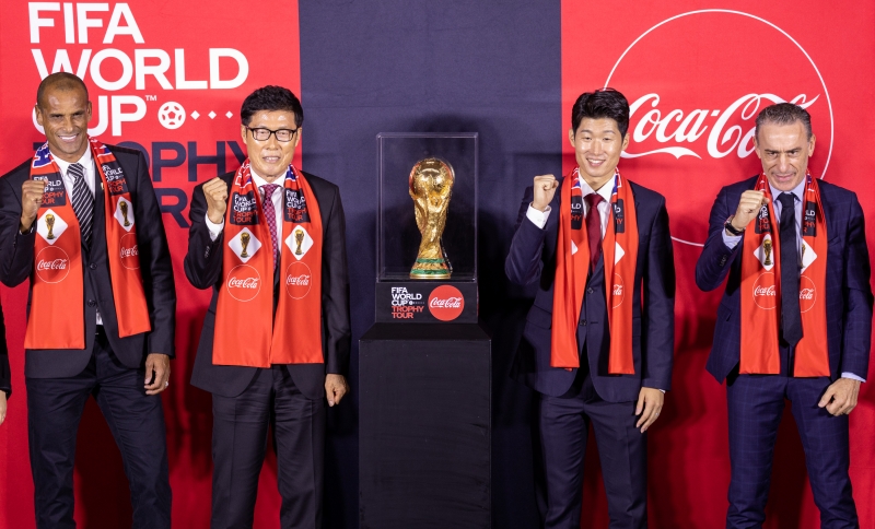 The trophy for this year's FIFA World Cup on Aug. 24 is displayed at the mall The Hyundai in Seoul's Yeouido area. 