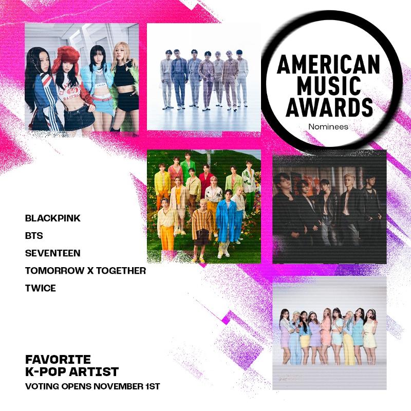 The American Music Awards (AMA) this year has added the category Favorite K-pop Artist in a first among the top three music awards of the U.S. Shown are the five K-pop acts nominated for the inaugural honor. (Official Facebook page of AMAs)