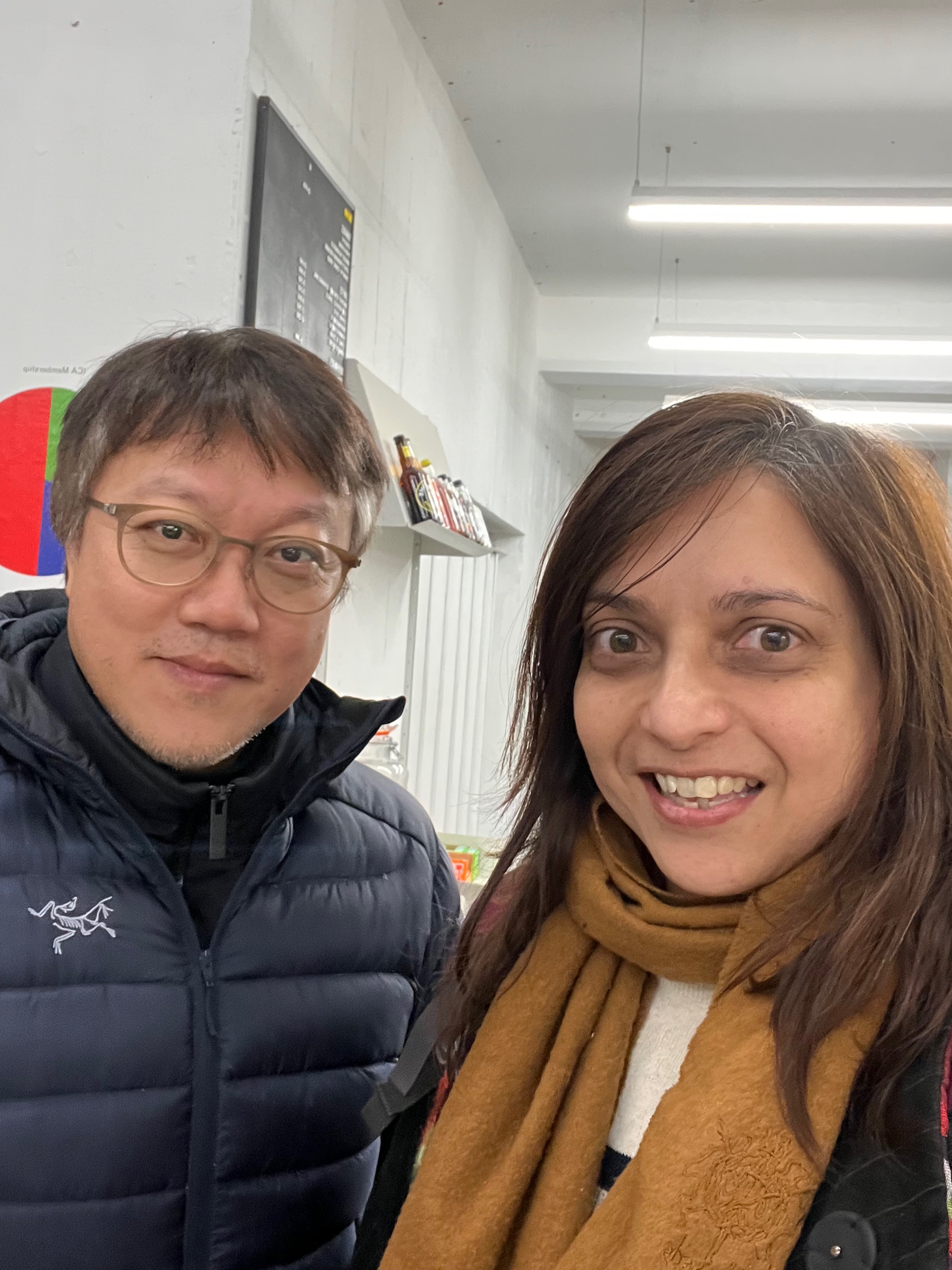 Director Choi Dong-hoon (left) and Honorary Reporter Diya Mitra (right) on Nov. 10 pose for a photo in their second meeting 10 years their first at the 17th London Korean Film Festival in the British capital.