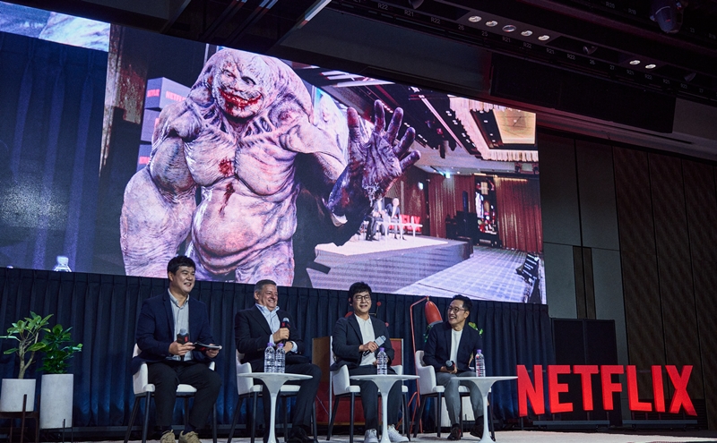 A visual effects demonstration on June 22 shows a creature from the Netflix series 