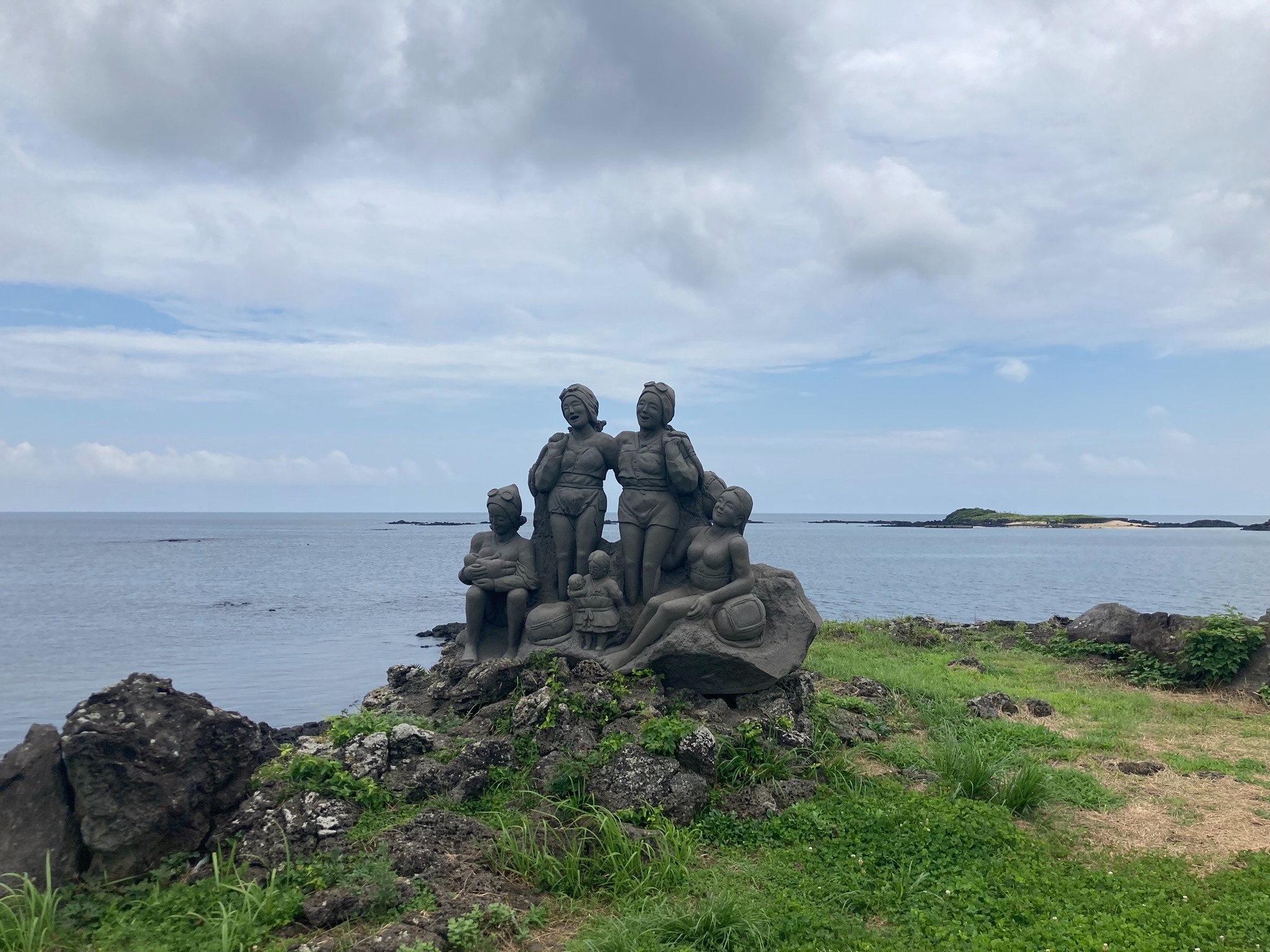 This statue of haenyeo is in the town of Gujwa-eup on Jeju Island. Haenyeo dive and catch seafood without oxygen tanks and can descend as deep as 20 m. (Charles Audouin)