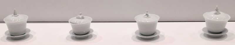 Ha Tae-hun's teacups with the lids sporting traditional icons 