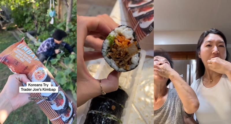 Korean American food blogger and digital creator Sarah Ahn on Oct. 16 posted a video of herself eating frozen gimbap made in Korea with her mother. (Screen capture from Ahn's TikTok account) 