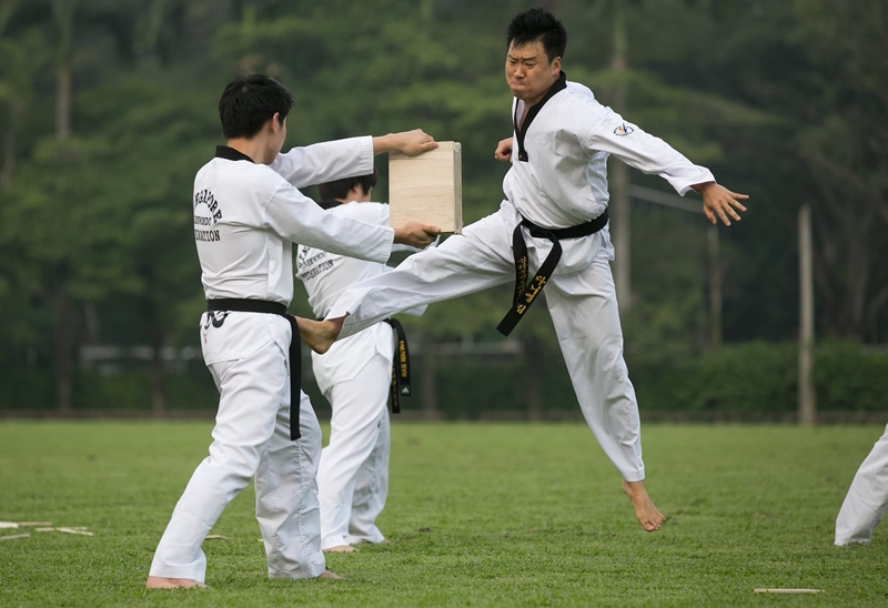 Ildo Taekwondo founder and CEO Daniel Kim (Korean name Jong Yoon) in October 2015 in Singapore performs breaking at the 2015 Korea Cup hosted by Singapore Polo Club. 