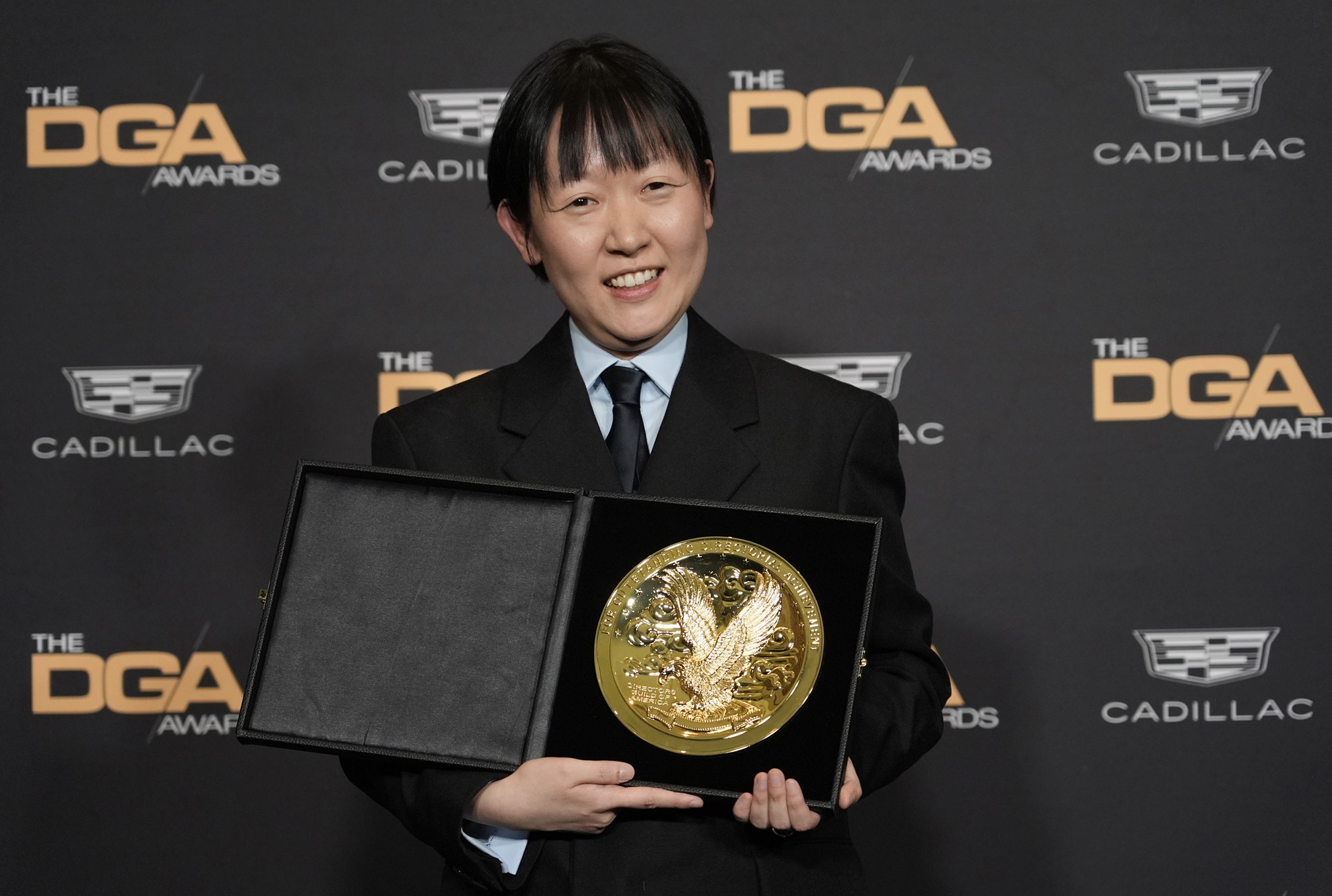 Korean Canadian director Celine Song on Feb. 10 is all smiles after winning the Directors Guild of America Award for First-Time Feature Film Director for 